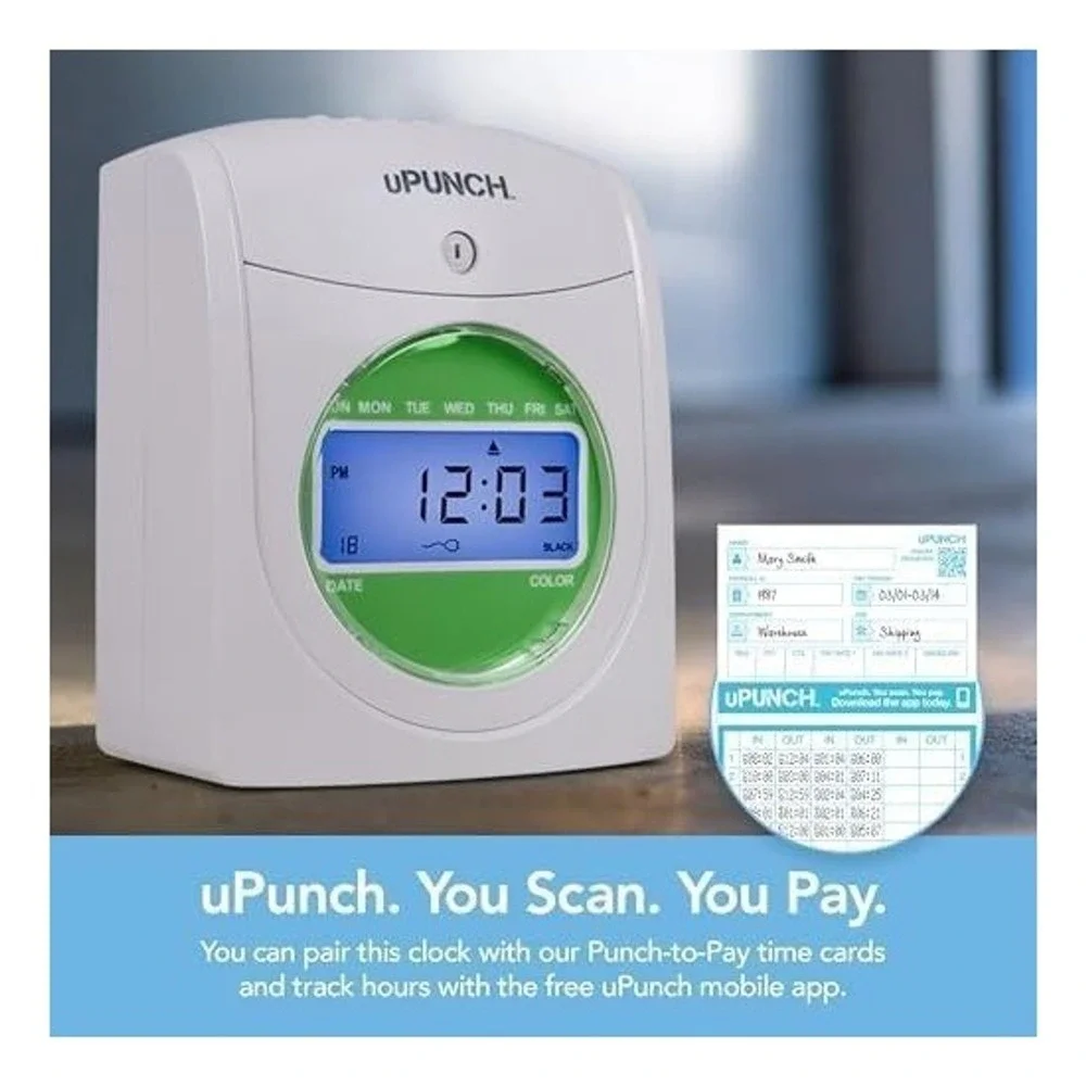 uPunch HN1500C Digital Time Clock Bundle AutoAlign 100 Cards Rack Keys